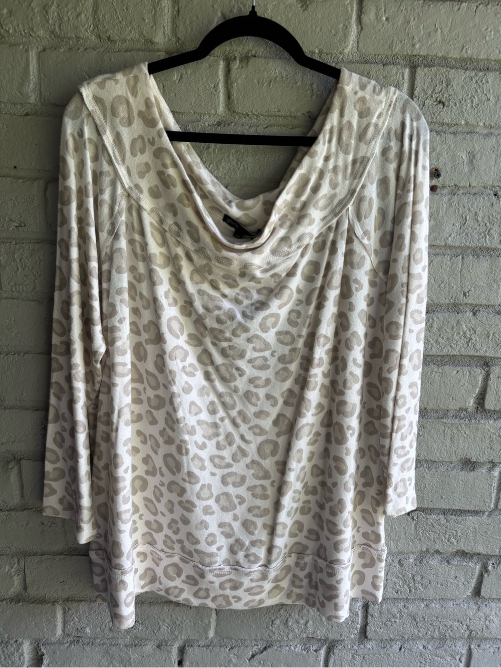 GIBSON Cream and Taupe Leopard Print Cowl NeckLong Sleeve Top Sz XXL NWT